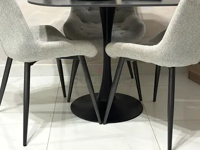 Home Centre Malta 4-Seater Dining Set – Ceramic Top & Grey Fabric Chairs