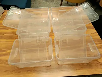 Set of 4 Clear Plastic Storage Boxes with Lids — Good Condition