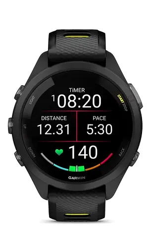 Garmin Forerunner 265s Black Bezel and Case with Black/Amp Yellow Silicone Band