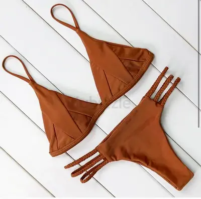 Brown strappy triangle bikini set
