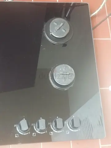 4-burner black glass gas hob cooktop - good used condition