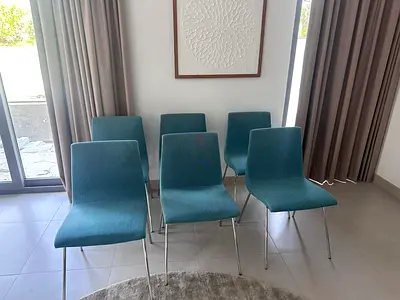 Set of 6 Modern LIGNE ROSET Cotton/Linen/Silk Fabric Dining Chairs with Metal Legs