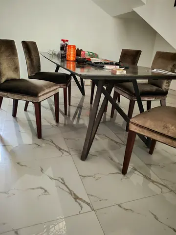 Glass Top Dining Table with 6 Velvet Chairs - Modern Set