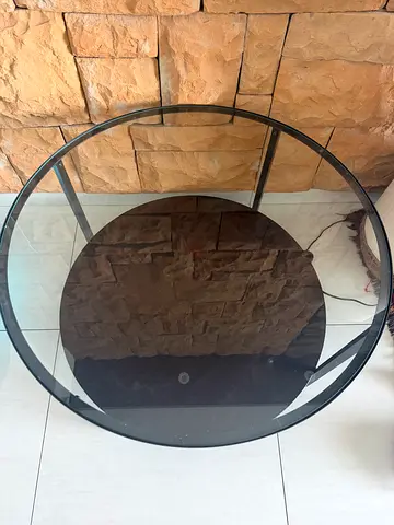 Round Glass Coffee Table with Black Metal Frame