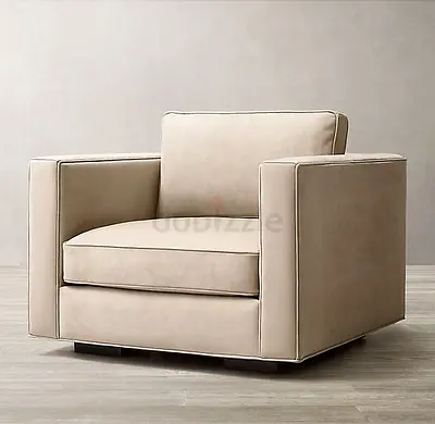 Modern Beige Upholstered Armchair with Boxy Design