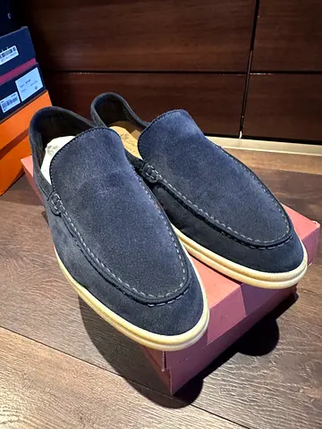 LIKE A NEW LORO PIANA SUMMER WALK NAVY BLUE LOAFERS 40 SIZE