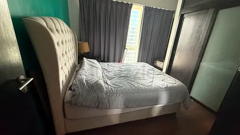 Upholstered King Bed with Tufted Headboard - Good Condition