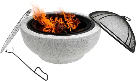 Gardenline Stone Effect Fire Pit, a 2-in-1 outdoor unit that functions as both a charcoal BBQ grill