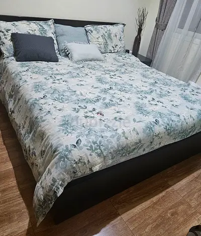 200 x 210 L King Size Bed Frame with 4 Storage boxes below + Mattress + 2 side tables.
Price: 750 AE