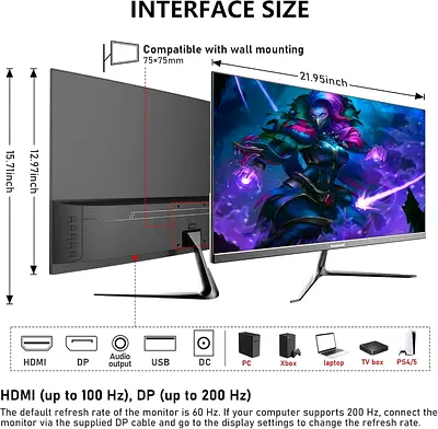Gawfolk 24.5 inch IPS Gaming Monitor 200Hz FHD(1920x1080) Fast 1ms (GTG)