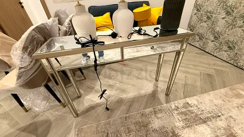 Mirrored Console Table with 3 Drawers - Good Condition