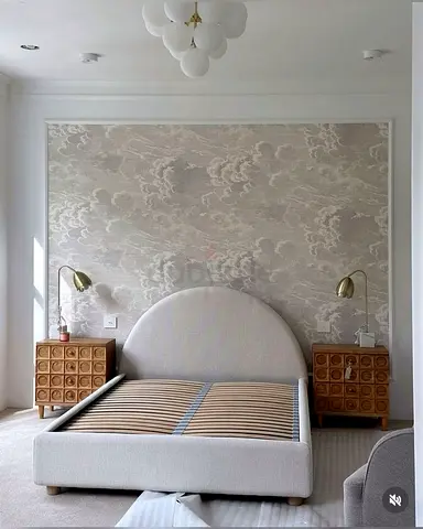Modern Upholstered Round-Headboard Queen Bed Frame