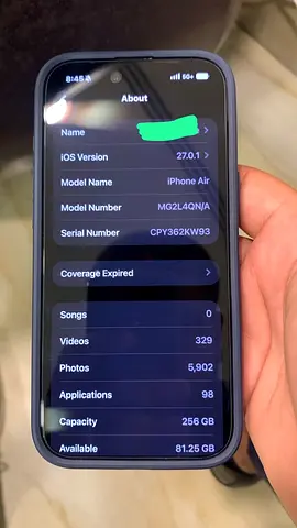 Apple iPhone Air 256gb 100% battery health. International version. Back camera glass changed before