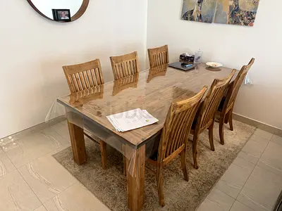Solid Wood 6-Seater Dining Table with Chairs - Good Condition