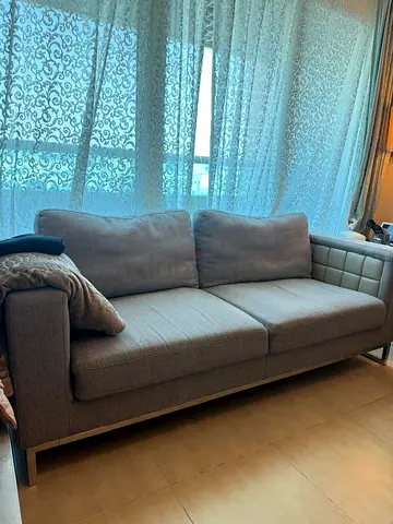 3-seater and 2-seater grey fabric & leather sofa in good condition