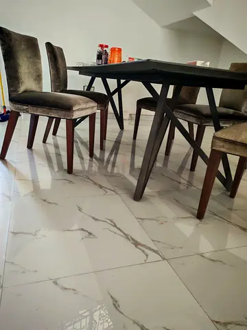 Glass Top Dining Table with 6 Velvet Chairs - Modern Set