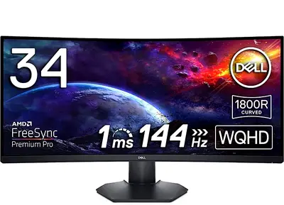 Dell 34 Curved Gaming Monitor S3422DWG is a 34-inch ultrawide WQHD gaming monitor featuring a 1800R