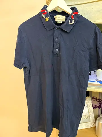 Navy Gucci polo shirt with embroidered collar - good used condition