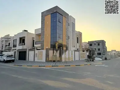 Brand-new corner villa for sale in Al Amerah, Ajman. Features 5 master bedrooms, sophisticated desi