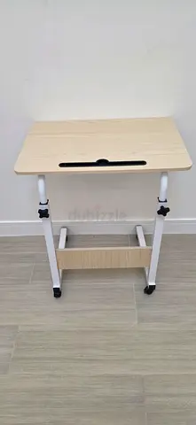 Adjustable Small Study Table with Wheels - Light Wood Top 60x40cm