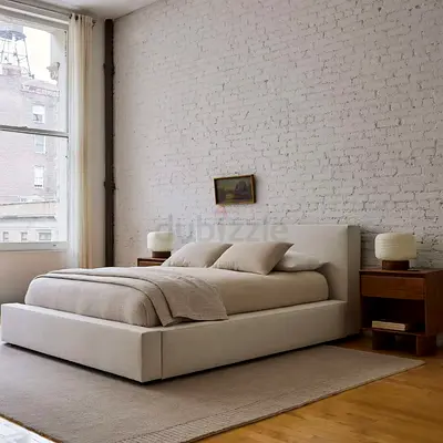Light beige thick queen bed