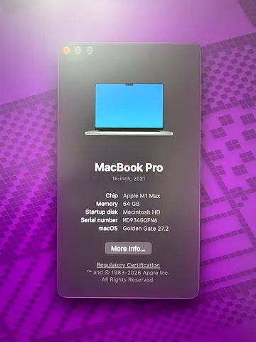 MacBook Pro M1 Max | 64 GB RAM | 512 GB SSD | Battery 84 Cycle