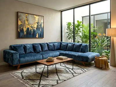 Blue L-Shape Sofa with Cushions

Beautiful blue L-shape sofa with a modern design, perfect for livin