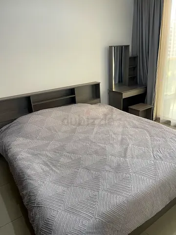Danube Grey wooden bed with dressing table with mirror and stool and spring mattress