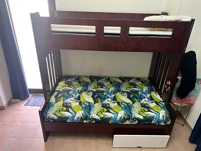Solid Wood Bunk Bed with Lower Double — Good Condition