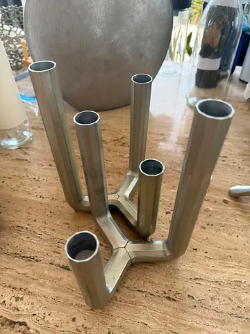 Brushed metal 6-tube candle holder