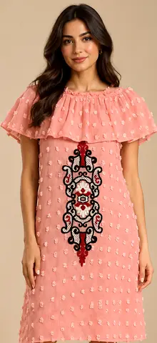 Pink embroidered off-shoulder