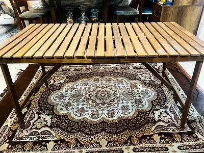 Solid Wood Slatted Coffee Table — Natural Finish, Good Condition