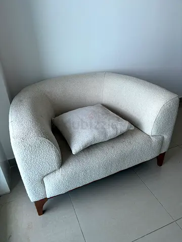 URGENT SLAE, TODAY & TOMORROW. Comfortable Boucle Armchair with Wooden Legs - Light Cream