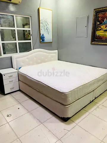 Queen size bed frame with mattress and headboard - good condition