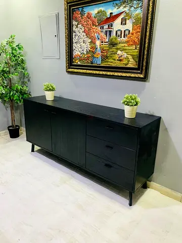 Black Wooden Sideboard / TV Cabinet - 3 Drawers & 2 Doors