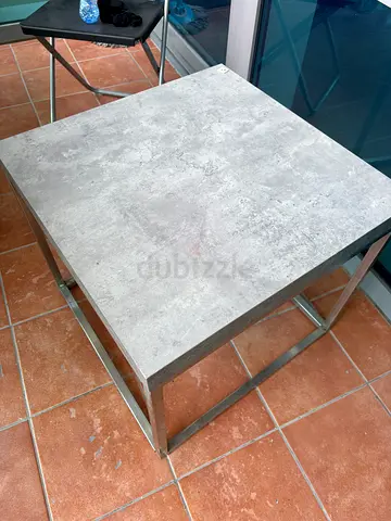URGENT SALE! Modern square side table with concrete-look top and metal frame.