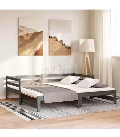 Convertible wooden daybed with pull-out trundle - dark grey