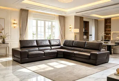 Italian L-shaped Brown Leather Corner Sofa - Excellent Condition