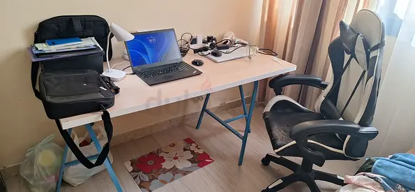 MOVE OUT SALE! 2 in 1 Used Office Desk with Ergonomic Chair - Light Wood Finish IKEA