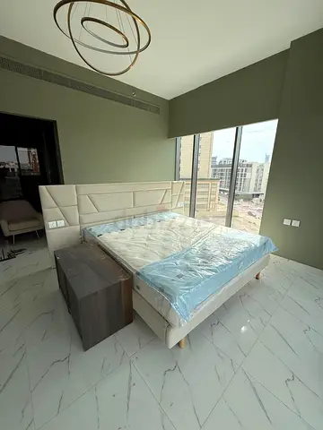 King size bed with upholstered headboard and two bedside drawers (no mattress)