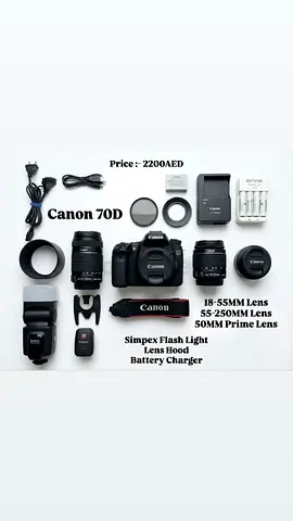 Canon EOS 70D DSLR Kit with 18-55mm, 55-250mm, 50mm + Accessories
