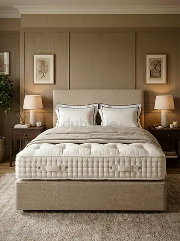 Valvet upholstered King bed with paded headboard