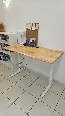 Adjustable Standing Desk with Wood Top and White Frame
