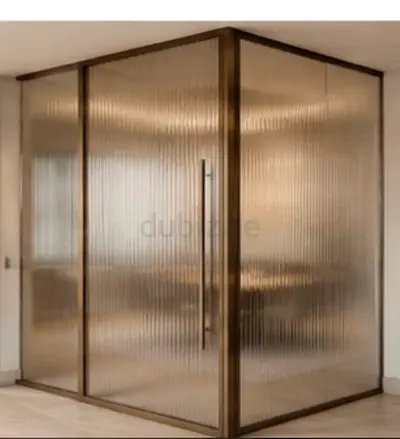 Bronze-framed Ribbed Glass Corner Partition / Room Divider (single unit)