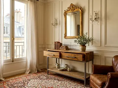 Modern Industrial Console Table

Beautiful console table featuring a wooden top and a strong metal f