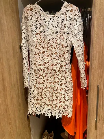 Top shop White star-cut lace long sleeve mini dress, size S