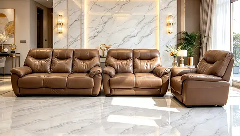3-piece Brown Leather Sofa Set — 3-seater, 2-seater Excellent Condition