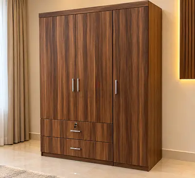 3-door Wooden Wardrobe with Drawers - Good Condition