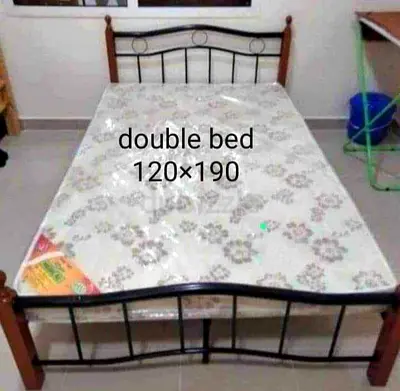New Double Bed Wood Steel With Mattress