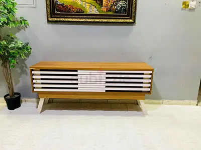 Wooden TV Stand / Media Console with Slatted Front - Good Condition